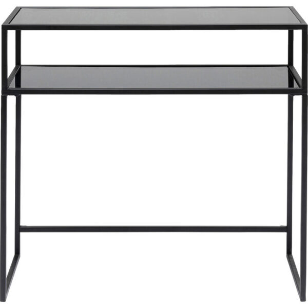 KARE DESIGN Loft konsolbord, m. 1 hylde - glas og sort stål (85x30)