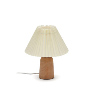 KAVE HOME Benicarlo bordlampe - beige plisseret skærm og natur træ