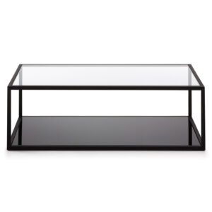 KAVE HOME Greenhill sofabord, m. hylde - klar glas og sort stål (110x60)