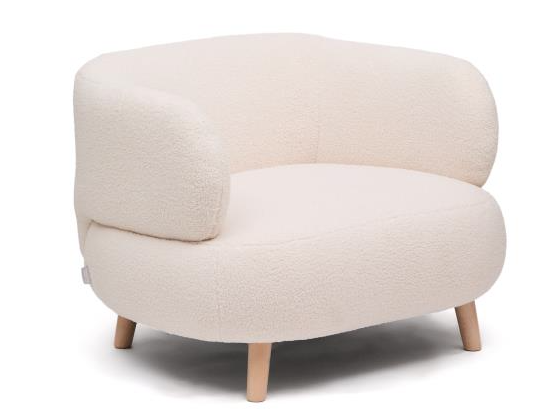 KAVE HOME Luisa lænestol, m. armlæn - hvid bouclé og bøgetræ