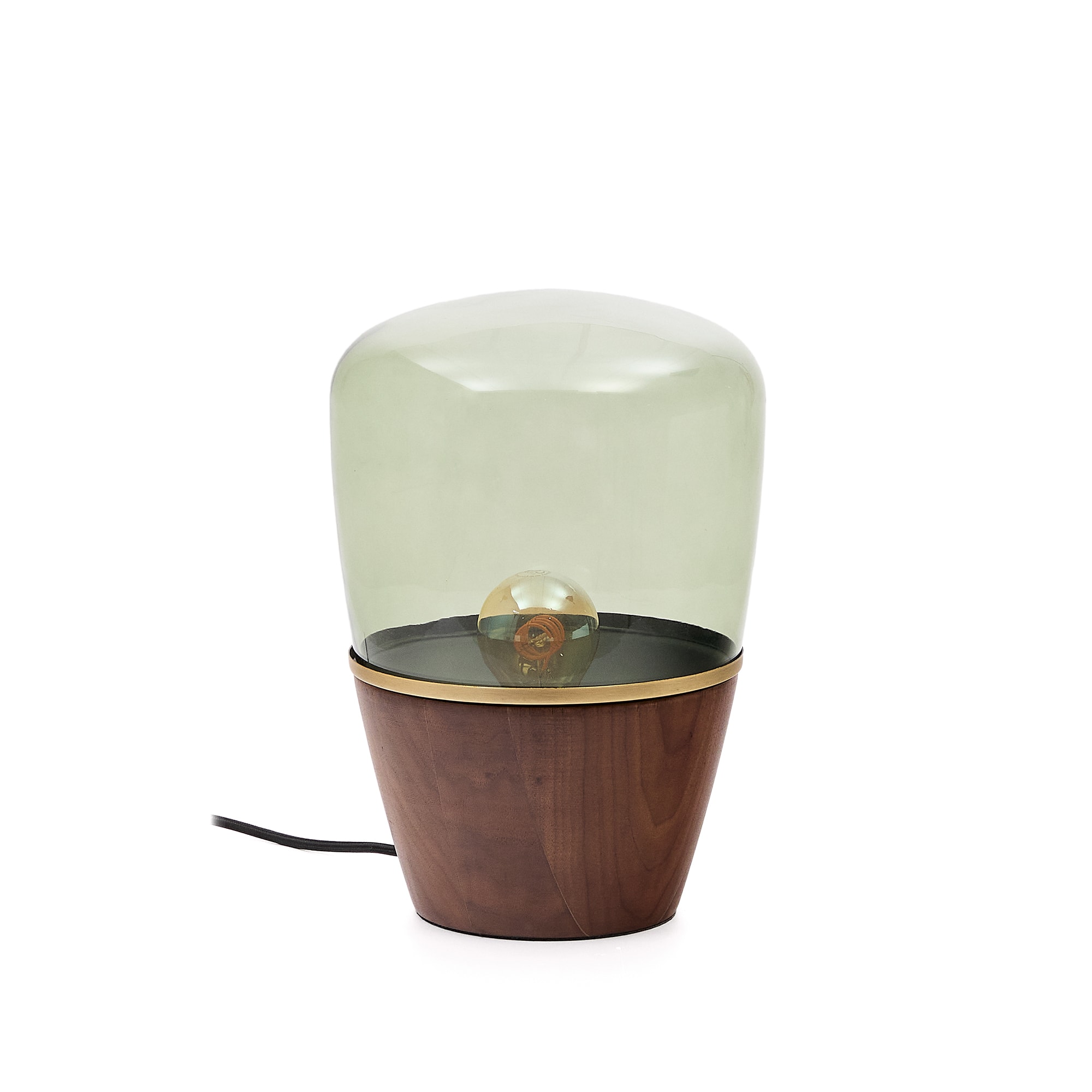 KAVE HOME Silex bordlampe, rund - grøn glas og brun valnøddefinér (Ø20)