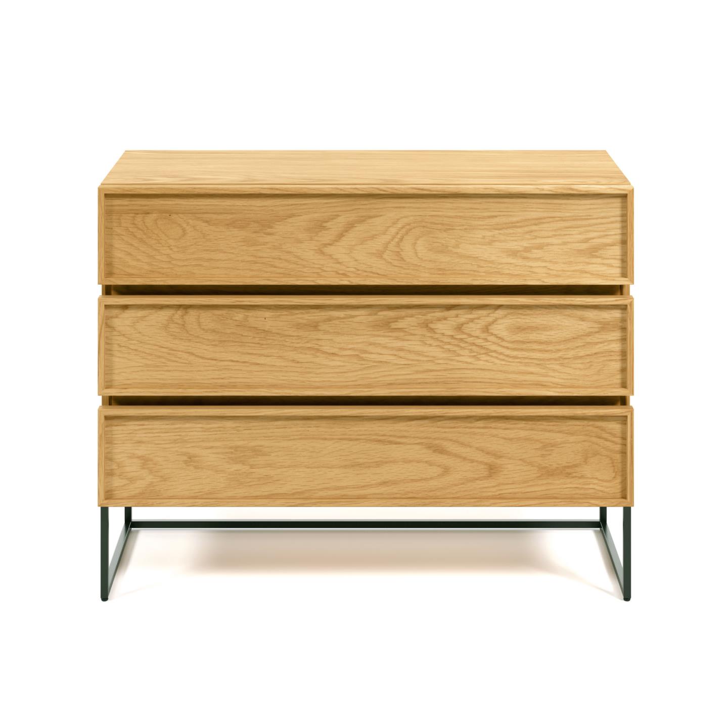 KAVE HOME Taiana kommode, m. 3 skuffer - natur egefinér og sort stål