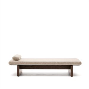 KAVE HOME Topaz divan, m. pude - beige chenille og valnøddefinish asketræ (200x80)