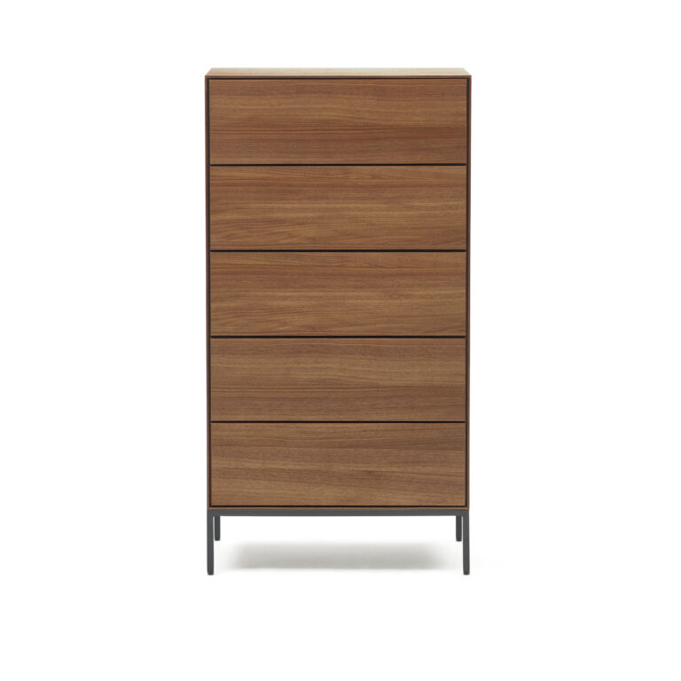 KAVE HOME Vedrana kommode, m. 5 skuffer - brun valnøddefiner og sort stål