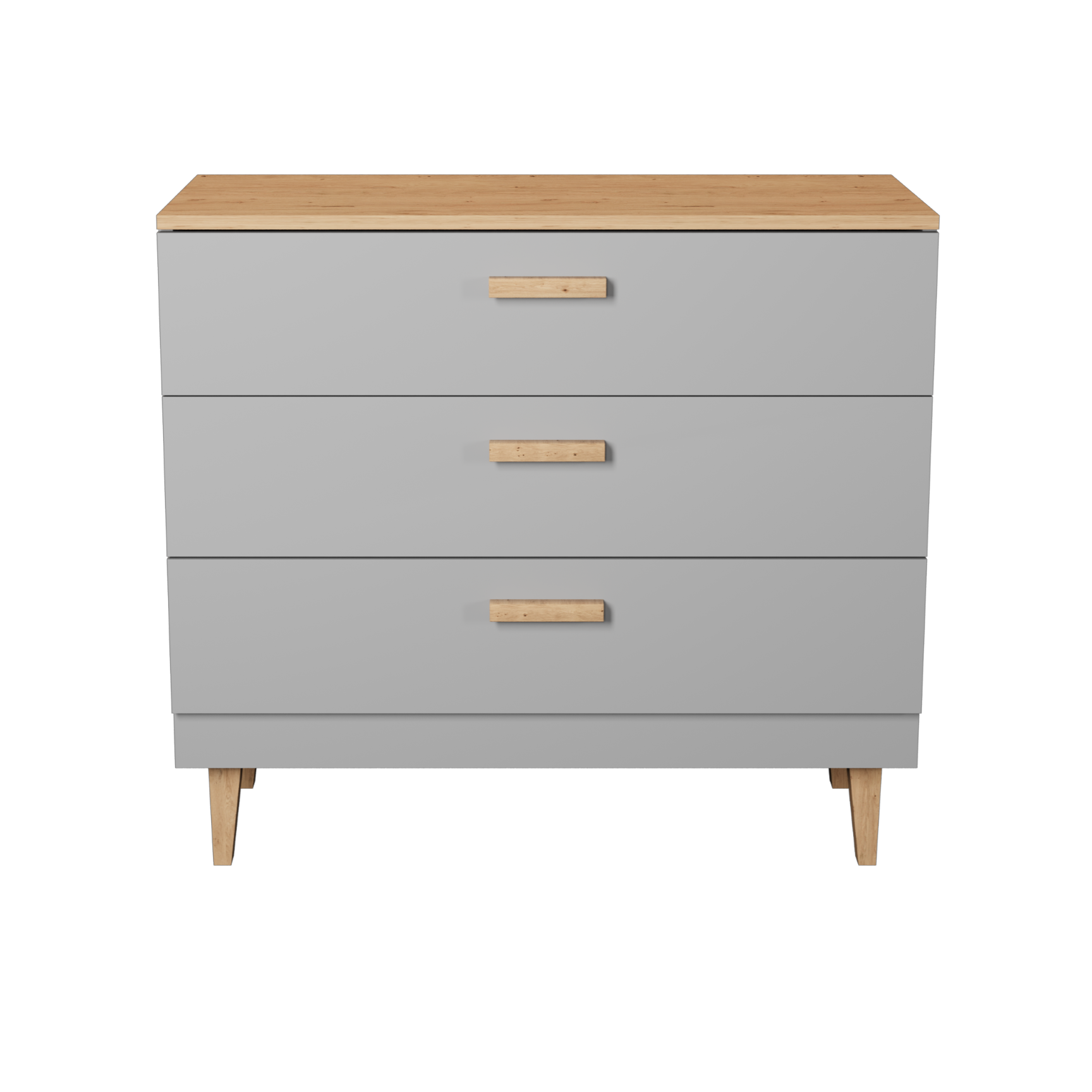 KOCOT Denver kommode, m. 3 skuffer - chinchilla grå spånplade og natur hickory/egetræ finér