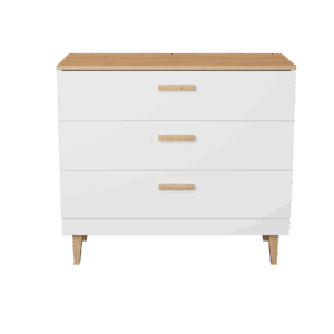 KOCOT Denver kommode, m. 3 skuffer - hvid spånplade og natur hickory/egetræs finér