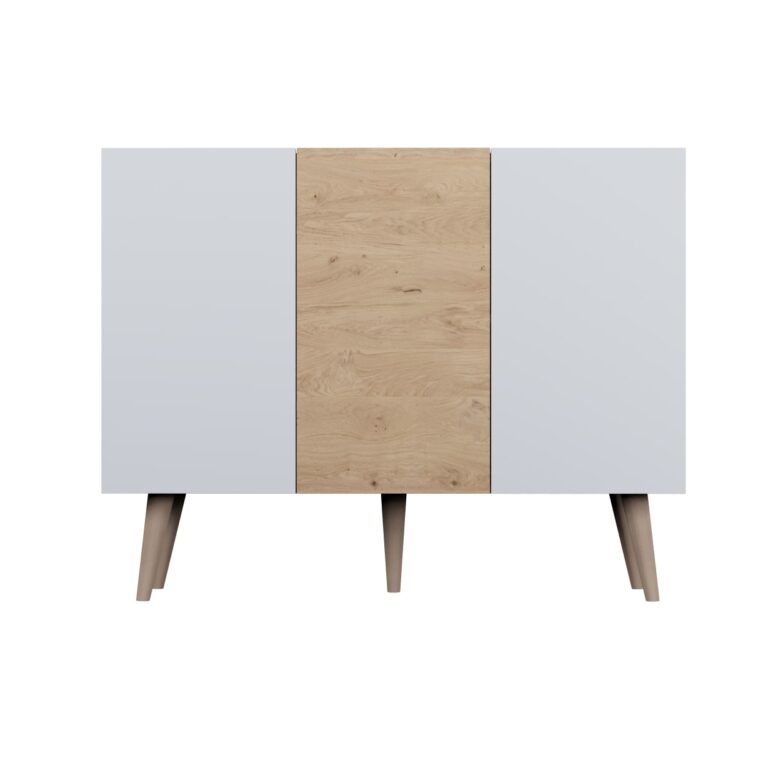 KOCOT Toronto kommode, m. 3 låger og 3 hylder - natur/hvid finér og natur bøgetræ