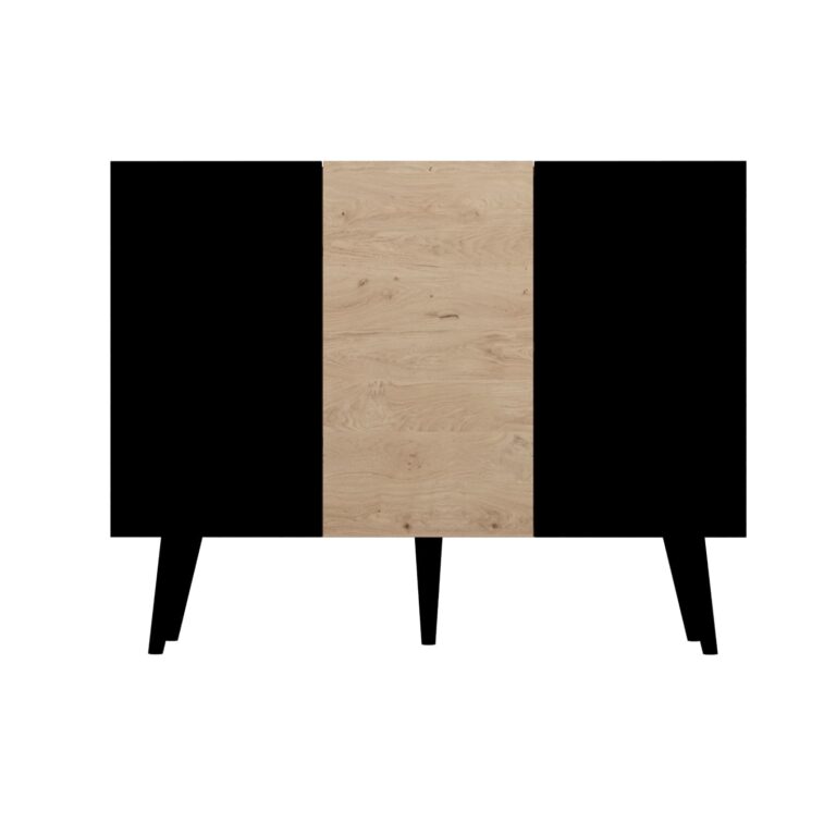 KOCOT Toronto kommode, m. 3 låger og 3 hylder - natur/sort finér og bøgetræ