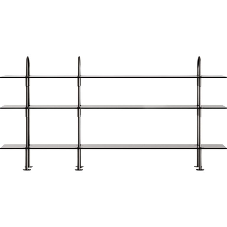 Keen 208 Reolsystem 3 Hylder Sort Messing/Røget Glas