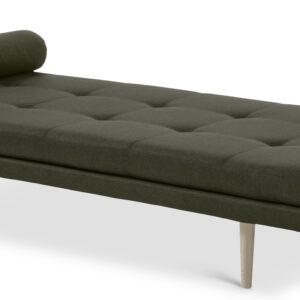 Kennedy daybed, m. nakkestøtte - grøn polyester stof og natur træ (200x84)