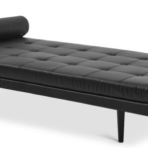 Kennedy daybed, m. nakkestøtte - sort læder og sort træ (200x84)