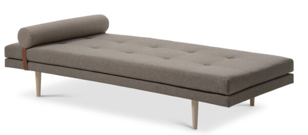 Kennedy daybed, m. nakkestøtte - stone grå polyester stof og natur træ (200x84)