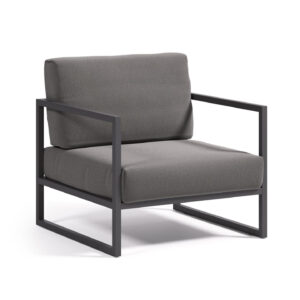 LAFORMA Comova udendørs lænestol, m. armlæn - mørkegrå stof og sort aluminium