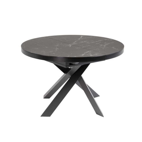 LAFORMA Vashti spisebord, m. butterflybordplade - glas og grå porcelæn samt sort stål (Ø120(160)