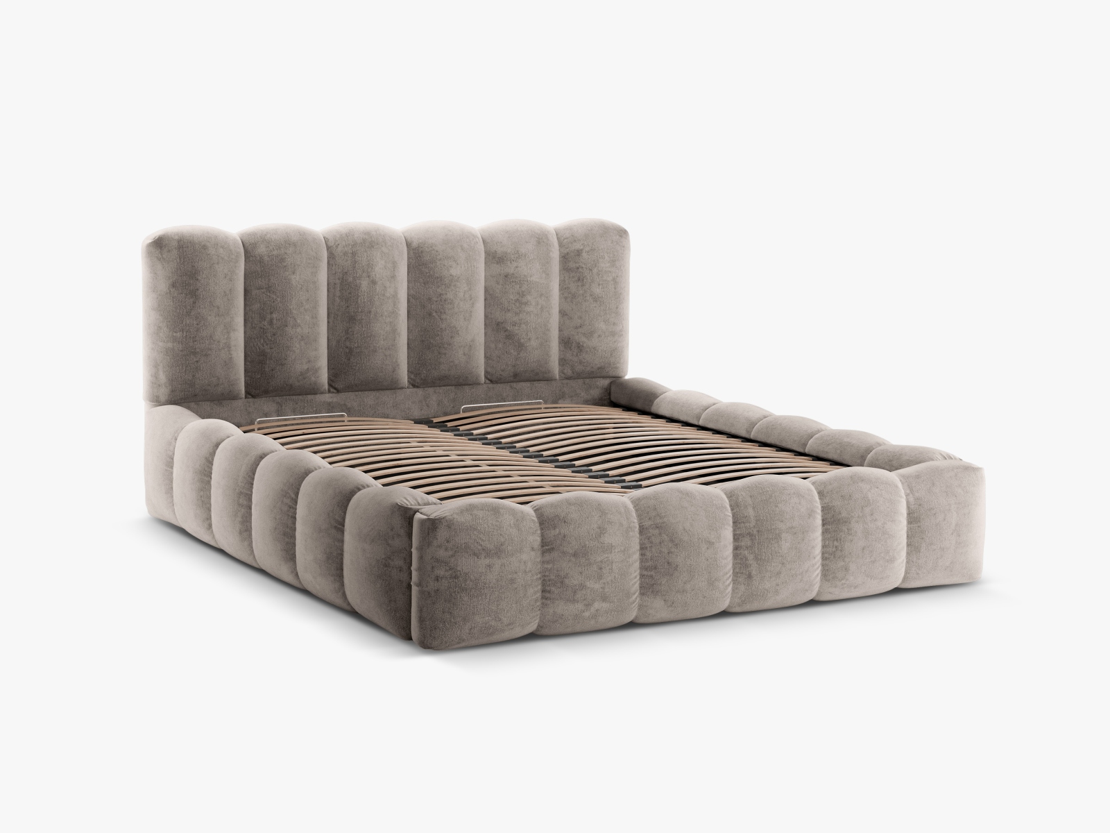 MICADONI Lupin sengeramme, m. sengegavl og opbevaring - cappuccino chenille stof (140x200)