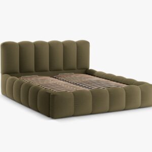 MICADONI Lupin sengeramme, m. sengegavl og opbevaring - grøn struktur stof (140x200)