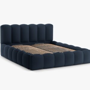 MICADONI Lupin sengeramme, m. sengegavl og opbevaring - kongeblå struktur stof (200x200)