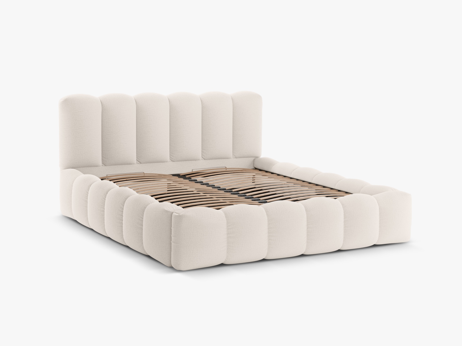 MICADONI Lupin sengeramme, m. sengegavl og opbevaring - lys beige struktur stof (160x200)