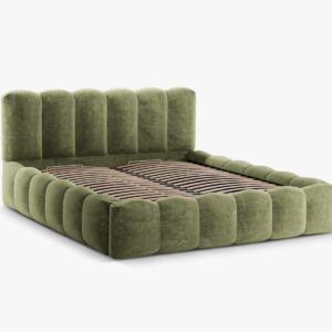 MICADONI Lupin sengeramme, m. sengegavl og opbevaring - lysegrøn chenille stof (160x200)