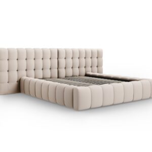 MICADONI Mamaia sengeramme, m. dobbelt sengegavl og opbevaring - beige struktur stof (140x200)