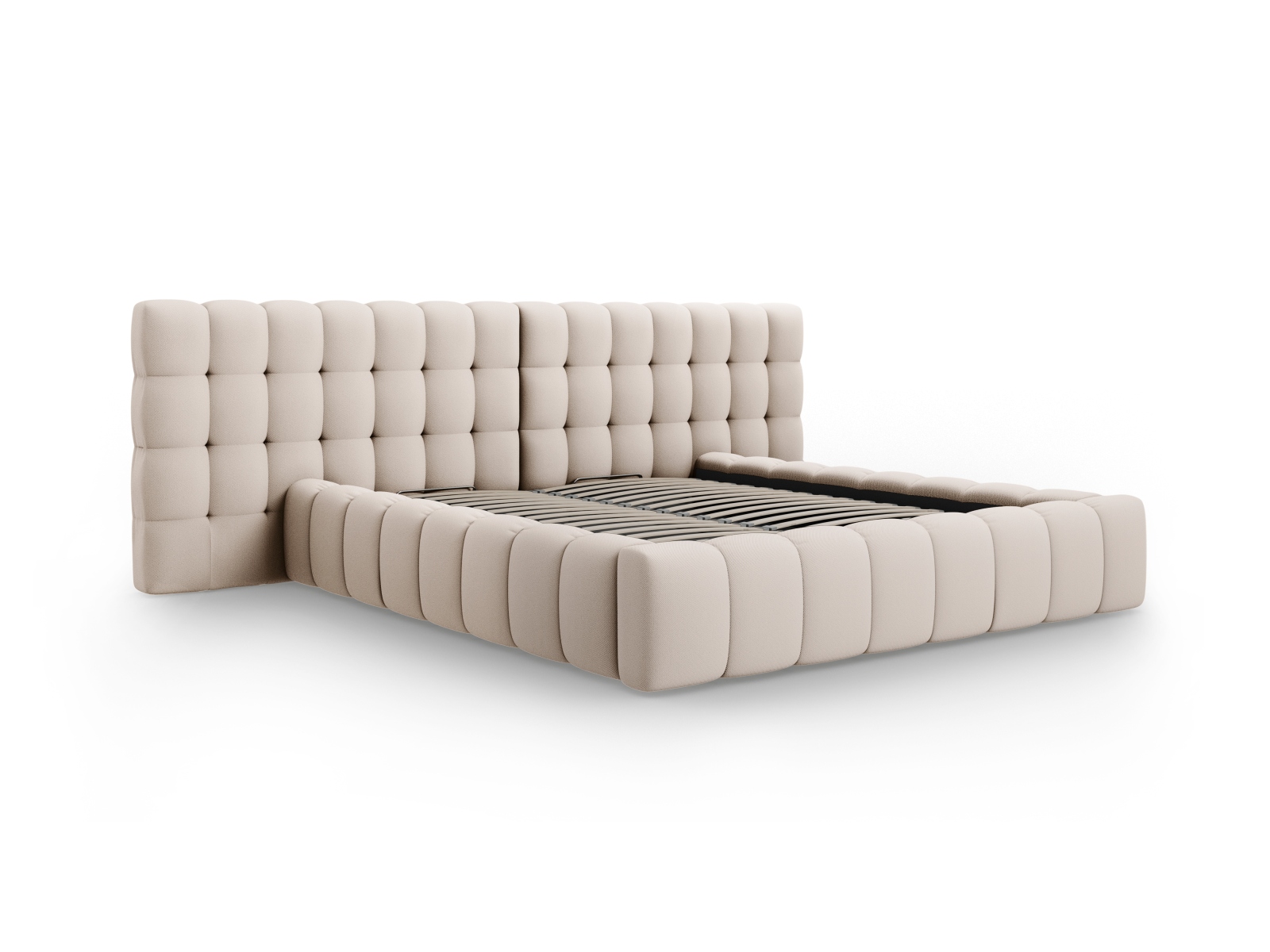 MICADONI Mamaia sengeramme, m. dobbelt sengegavl og opbevaring - beige struktur stof (180x200)