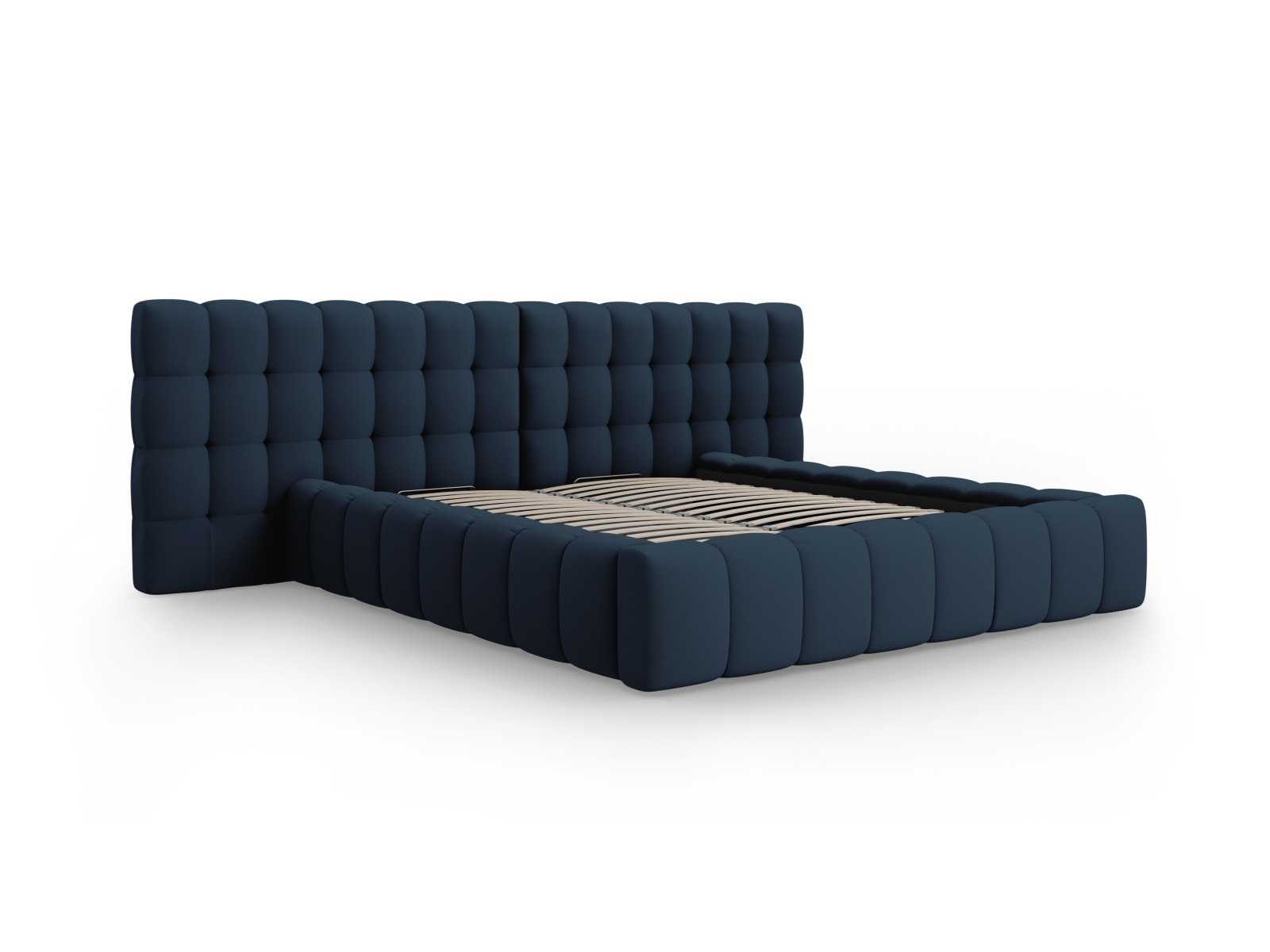 MICADONI Mamaia sengeramme, m. dobbelt sengegavl og opbevaring - blå struktur stof (140x200)