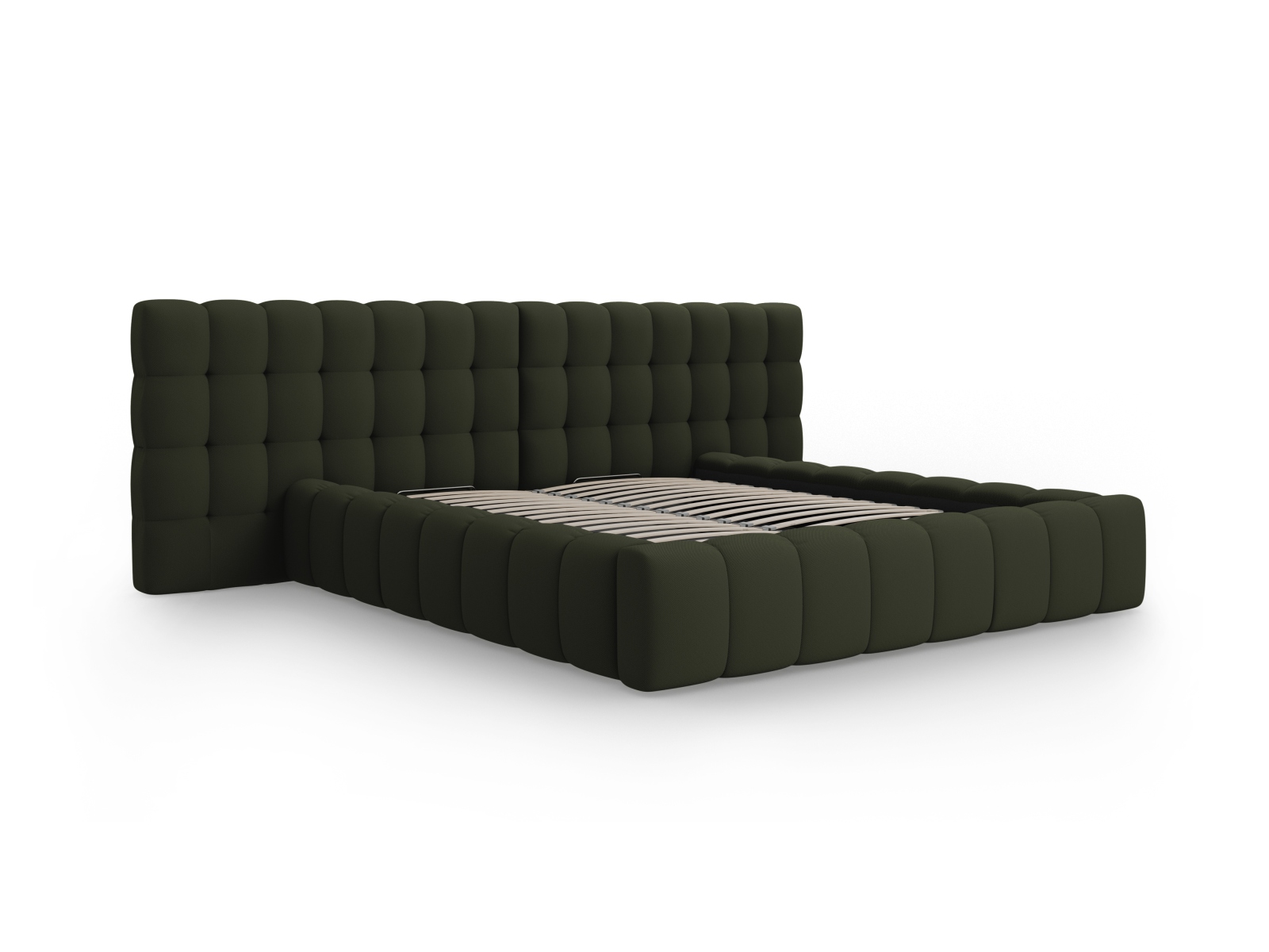 MICADONI Mamaia sengeramme, m. dobbelt sengegavl og opbevaring - grøn struktur stof (180x200)