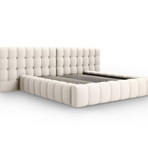 MICADONI Mamaia sengeramme, m. dobbelt sengegavl og opbevaring - lys beige struktur stof (200x200)