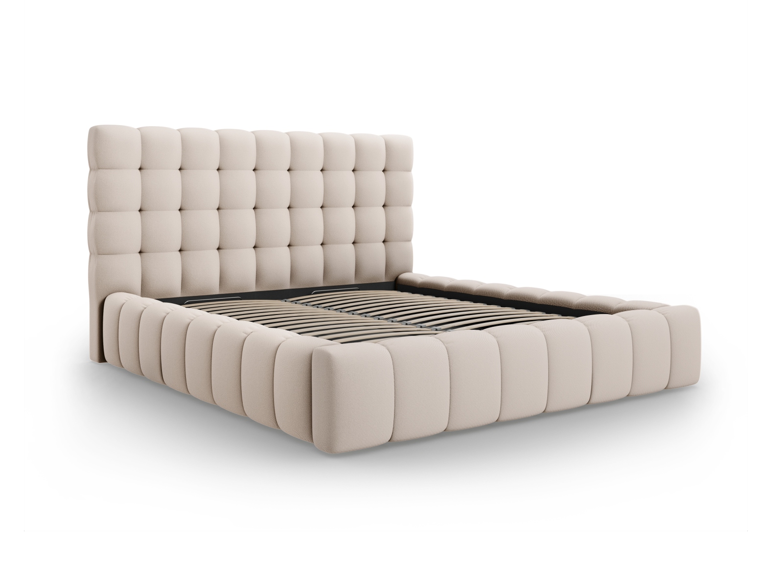 MICADONI Mamaia sengeramme, m. sengegavl og opbevaring - beige struktur stof (180x200)