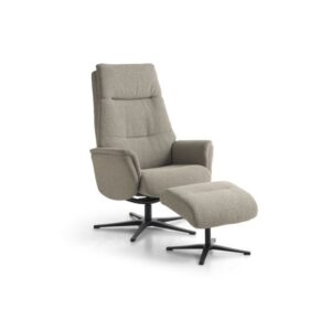 Malthe lænestol, m. fodskammel, vippefunktion, armlæn - mushroom stof og sort metal