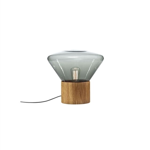 Muffins Wood 01 Bord/Gulvlampe Røgfarvet Glas & Naturlig Eg med Sort Ledning