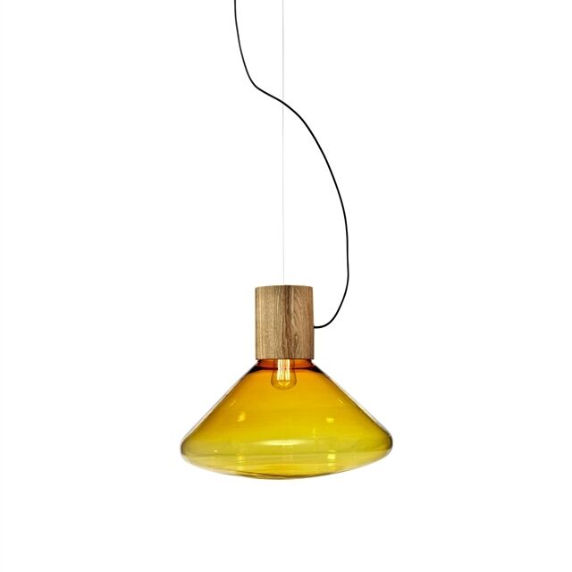 Muffins Wood 03B Pendel Brunt Glas/Naturlig Eg med Sort Ledning