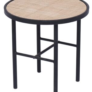 NORDLYS Mihara sidebord - sort metal og natur rattan (Ø45)