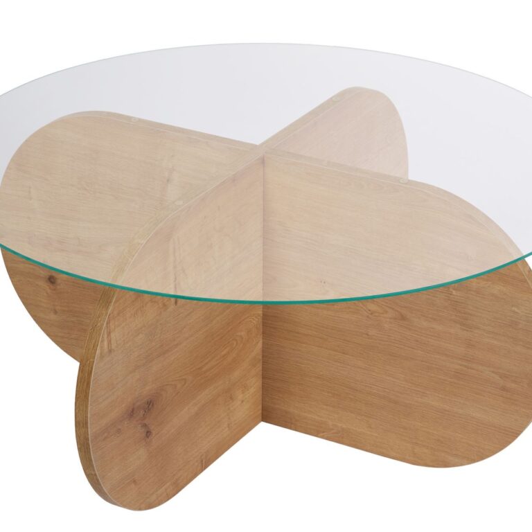 NORDVÄRK Aeris sofabord, rund - klar glas og Safir eg melamin (Ø75)