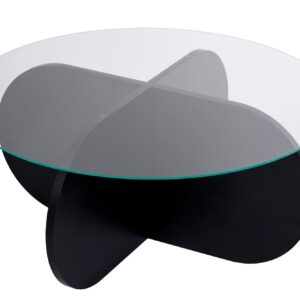 NORDVÄRK Aeris sofabord, rund - klar glas og sort træ melamin (Ø75)