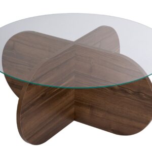 NORDVÄRK Aeris sofabord, rund - klar glas og valnød melamin (Ø75)