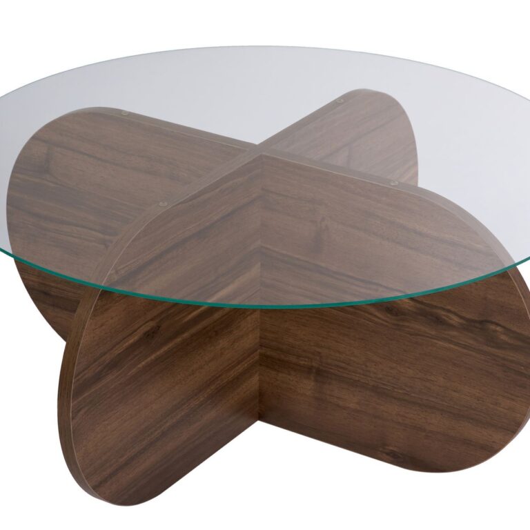 NORDVÄRK Aeris sofabord, rund - klar glas og valnød melamin (Ø75)