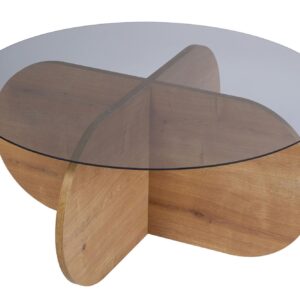 NORDVÄRK Aeris sofabord, rund - røgfarvet glas og Safir eg melamin (Ø75)