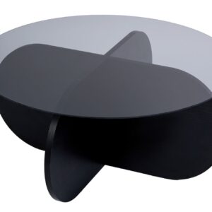 NORDVÄRK Aeris sofabord, rund - røgfarvet glas og sort træ melamin (Ø75)