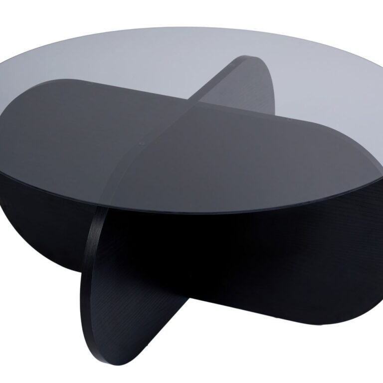 NORDVÄRK Aeris sofabord, rund - røgfarvet glas og sort træ melamin (Ø75)