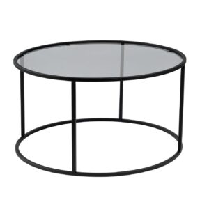 NORDVÄRK Aurum sofabord, rund - grå glas og sort metal (Ø80)