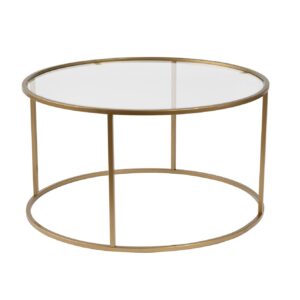 NORDVÄRK Aurum sofabord, rund - klar glas og guld metal (Ø80)