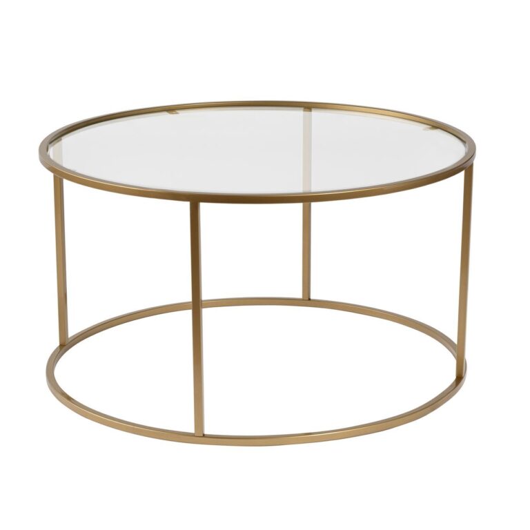 NORDVÄRK Aurum sofabord, rund - klar glas og guld metal (Ø80)