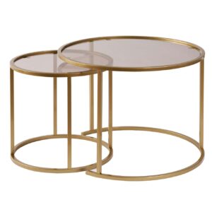 NORDVÄRK Aurum sofabordssæt, rund - bronze glas og guld metal (Ø60, Ø42) (Sæt med 2)