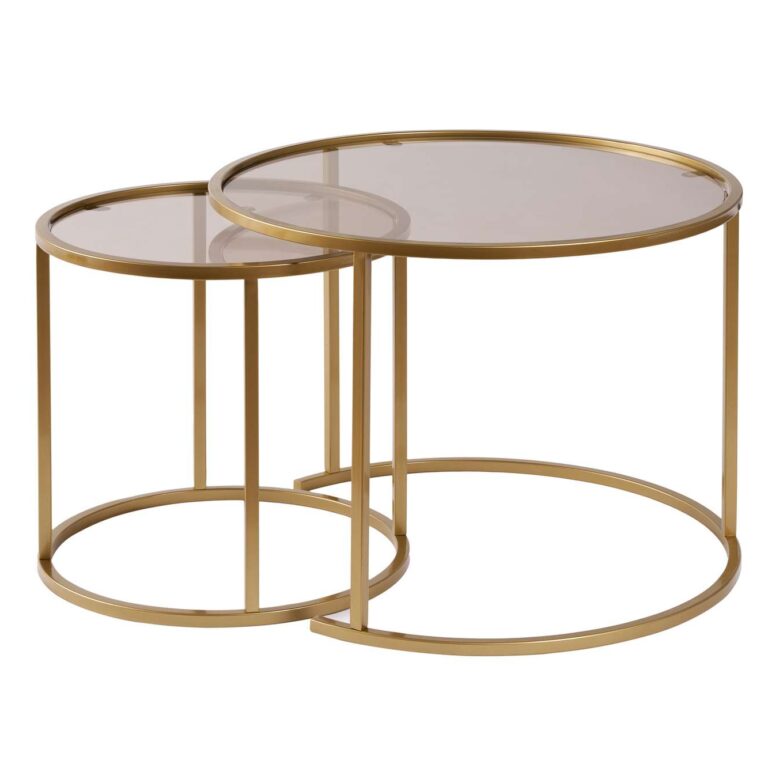 NORDVÄRK Aurum sofabordssæt, rund - bronze glas og guld metal (Ø60, Ø42) (Sæt med 2)