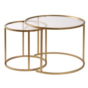 NORDVÄRK Aurum sofabordssæt, rund - klar glas og guld metal (Ø60, Ø42) (Sæt med 2)