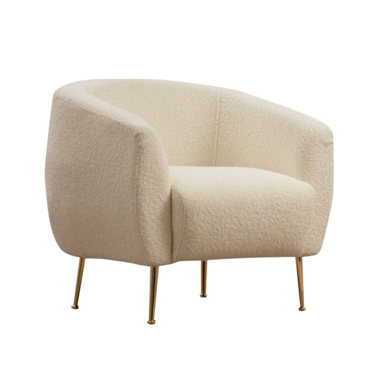 NORDVÄRK Eses lænestol, m. armlæn - creme bouclé stof og guld metal