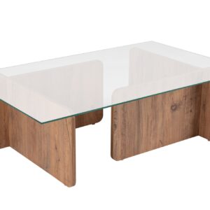 NORDVÄRK Flavio sofabord, rektangulær - glas og Atlantic Pine melamin (105x65)