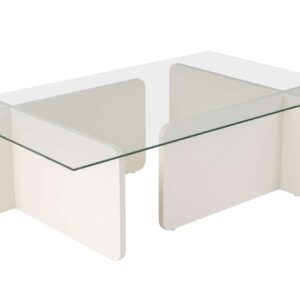 NORDVÄRK Flavio sofabord, rektangulær - glas og hvid træ melamin (105x65)