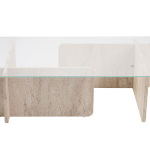 NORDVÄRK Flavio sofabord, rektangulær - glas og melamin med travertinlook (105x65)